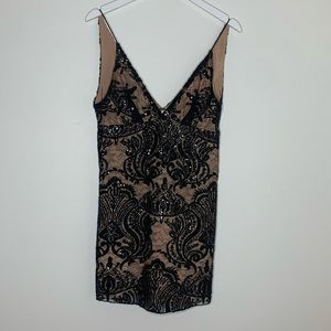 Black nude Mini beaded lace night shimmer dress